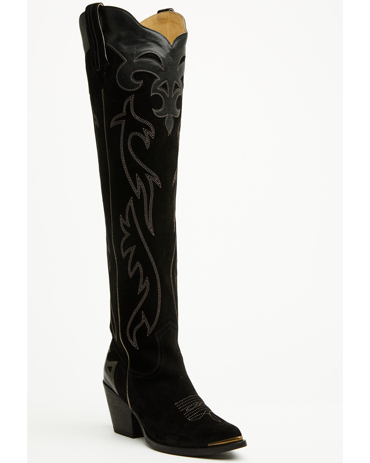 Cordero Suede Tall Black Western Boots Round Toe