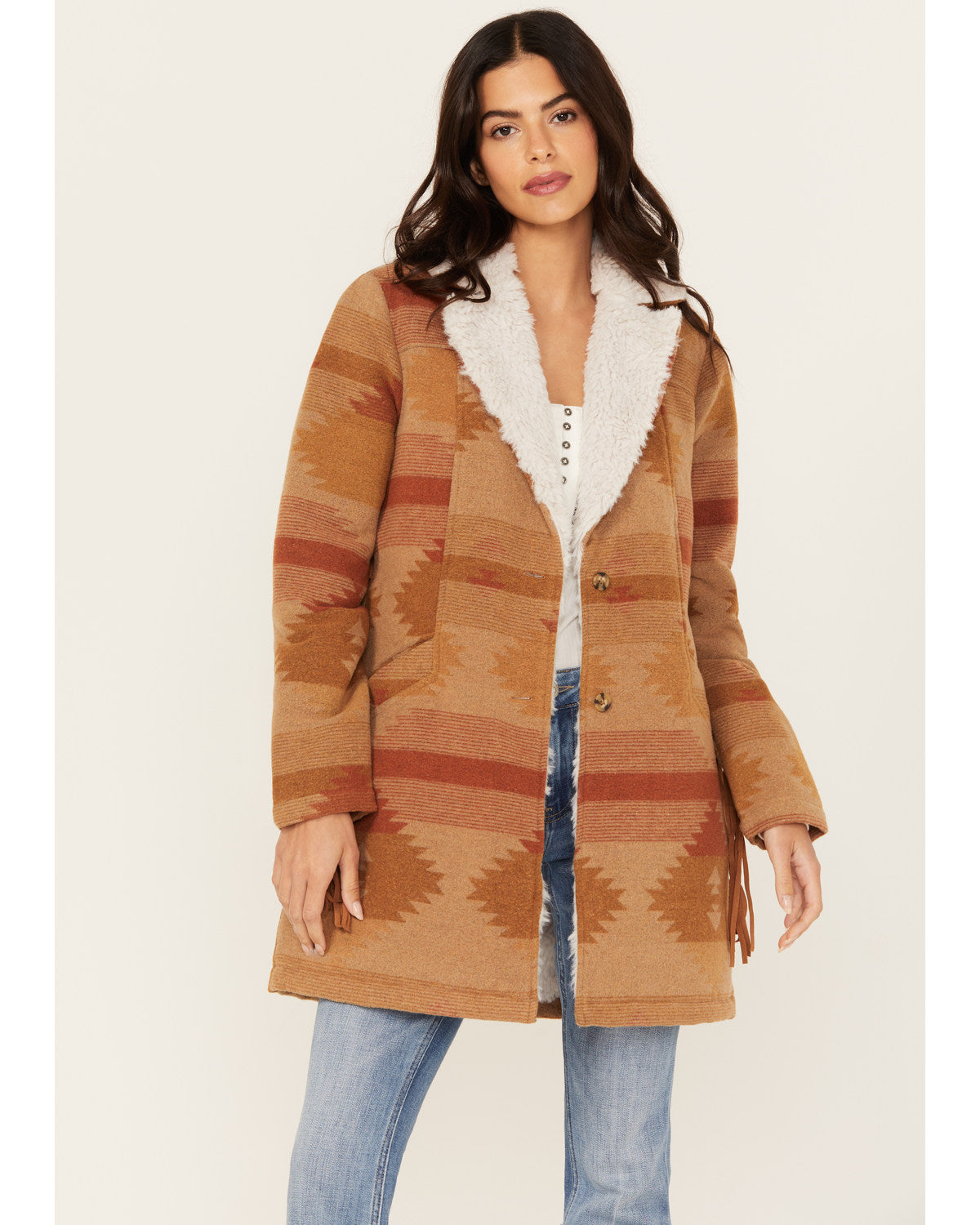 Nettie Sherpa Collar Tonal Blanket Coat