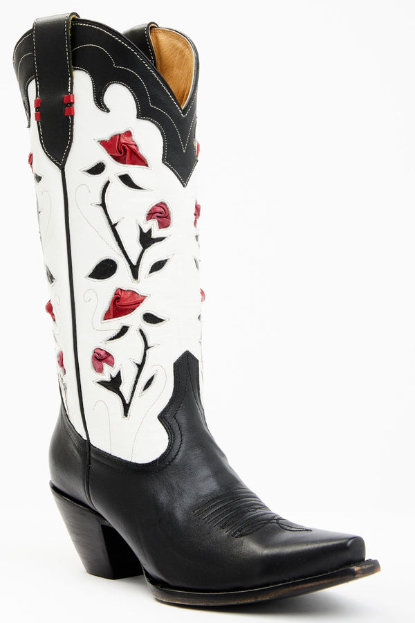 Rosey Black Western Boots - Snip Toe - Black/white