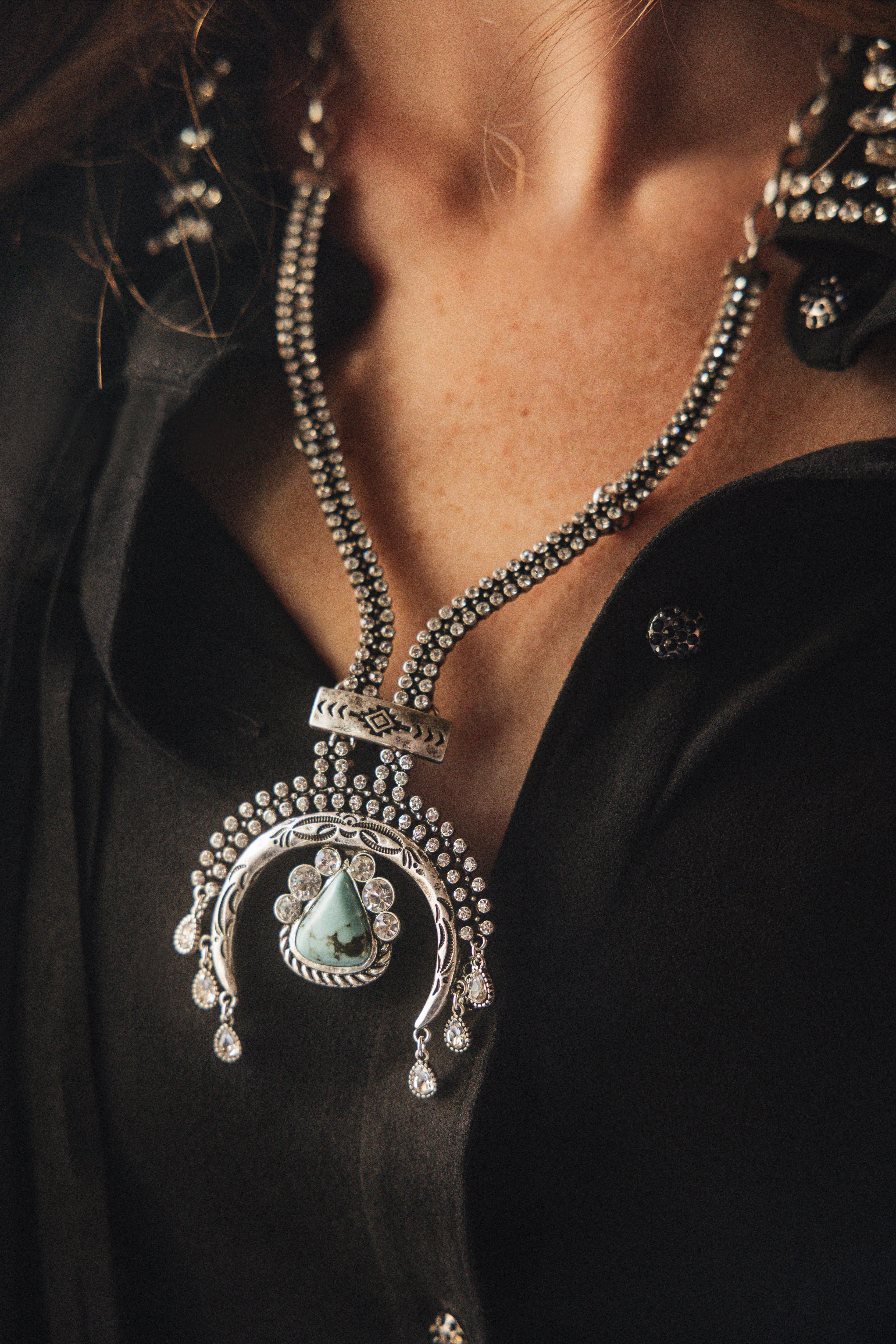 Suncrest Rhinestone Squash Blossom Necklace