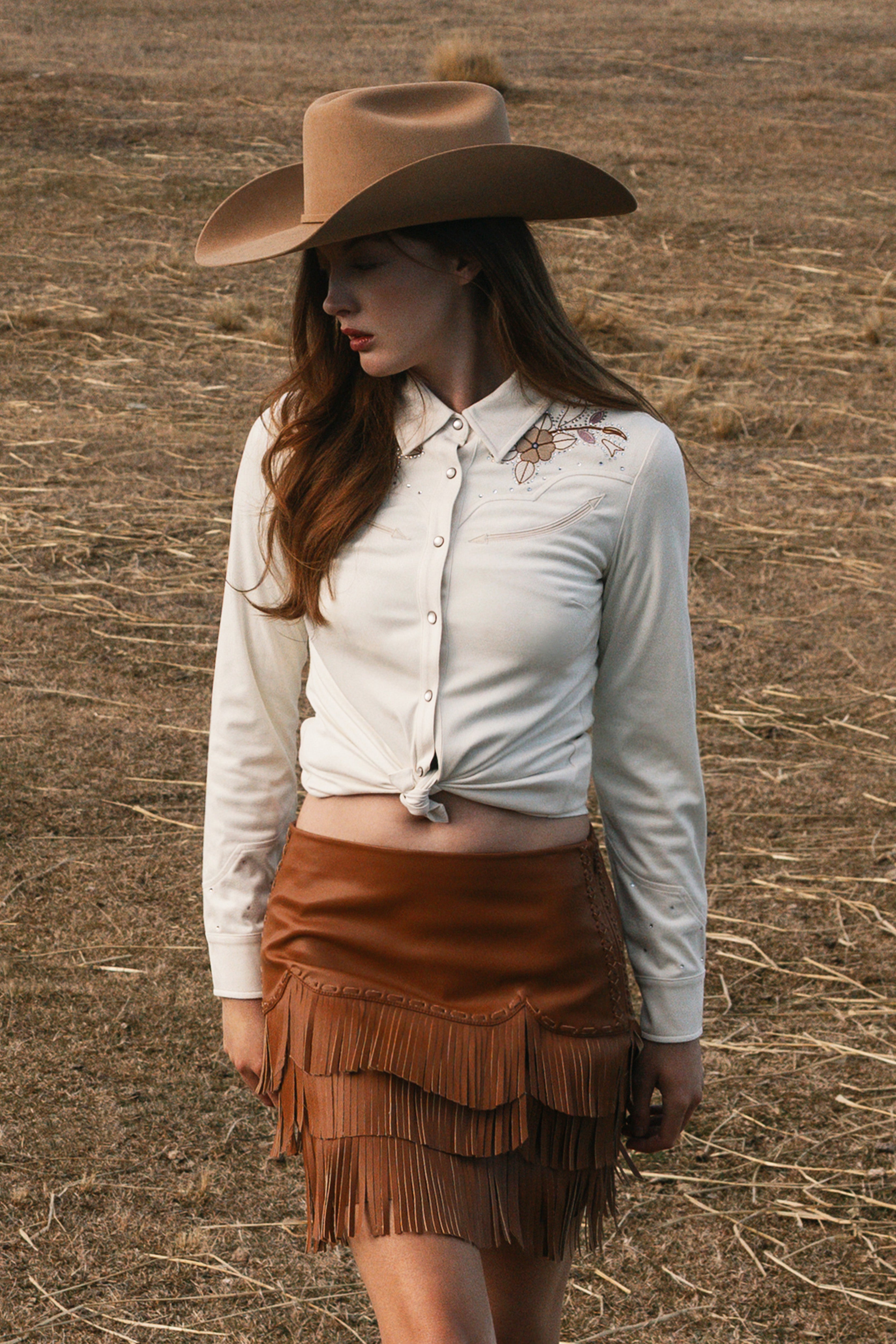 Randy Embroidered Faux Suede Long Sleeve Snap Western Shirt