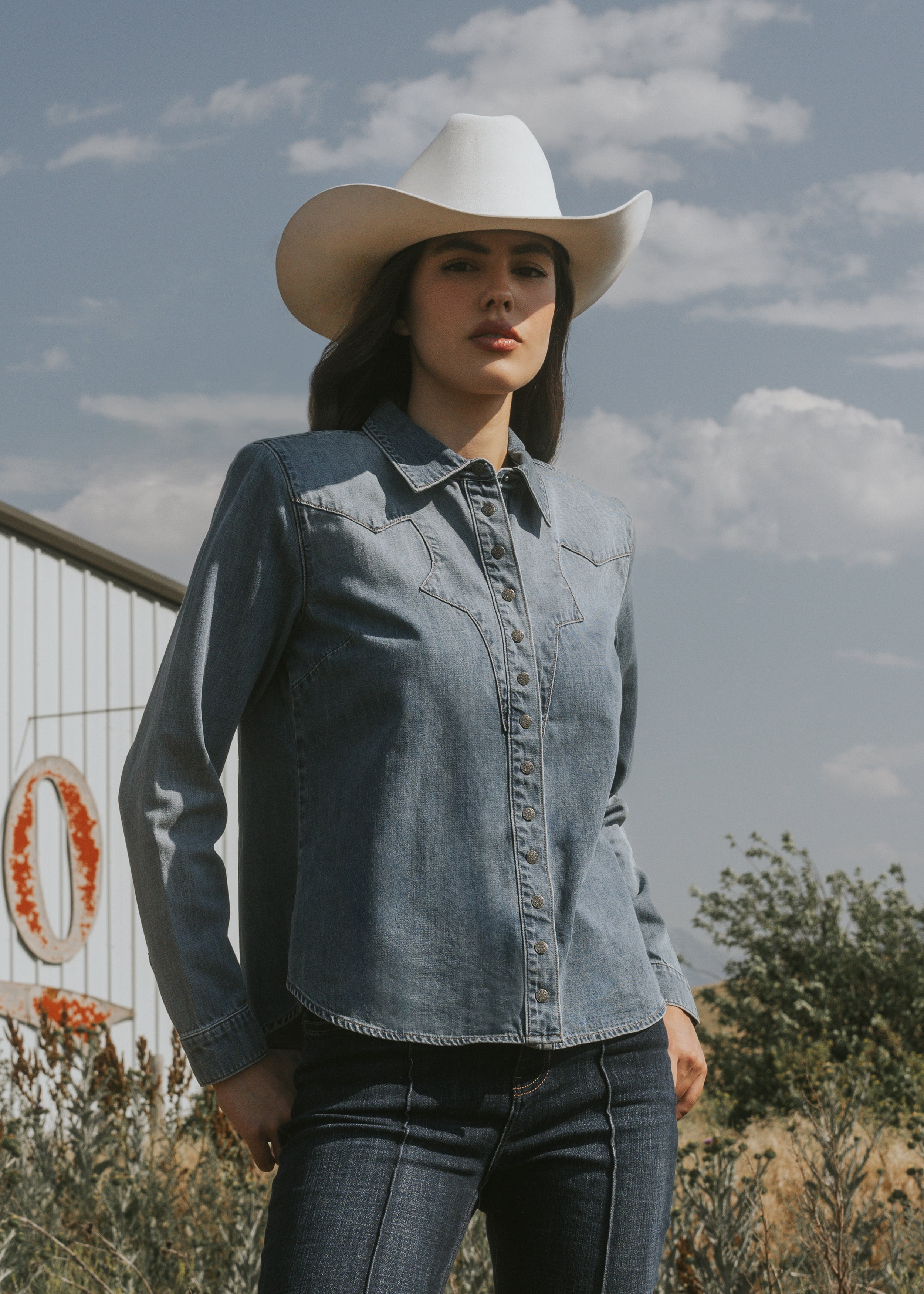 Huckleberry Medium Wash Long Sleeve Snap Western Shirt
