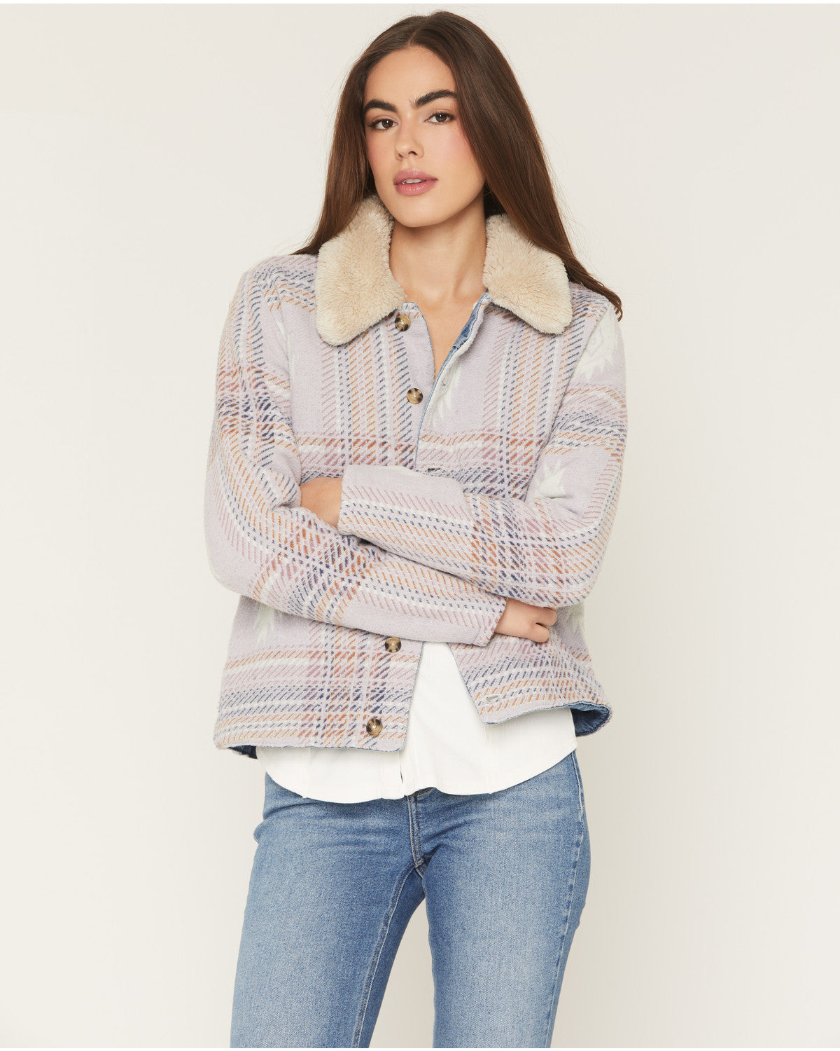 Medium Wash Reversible Sherpa Blanket Denim Jacket