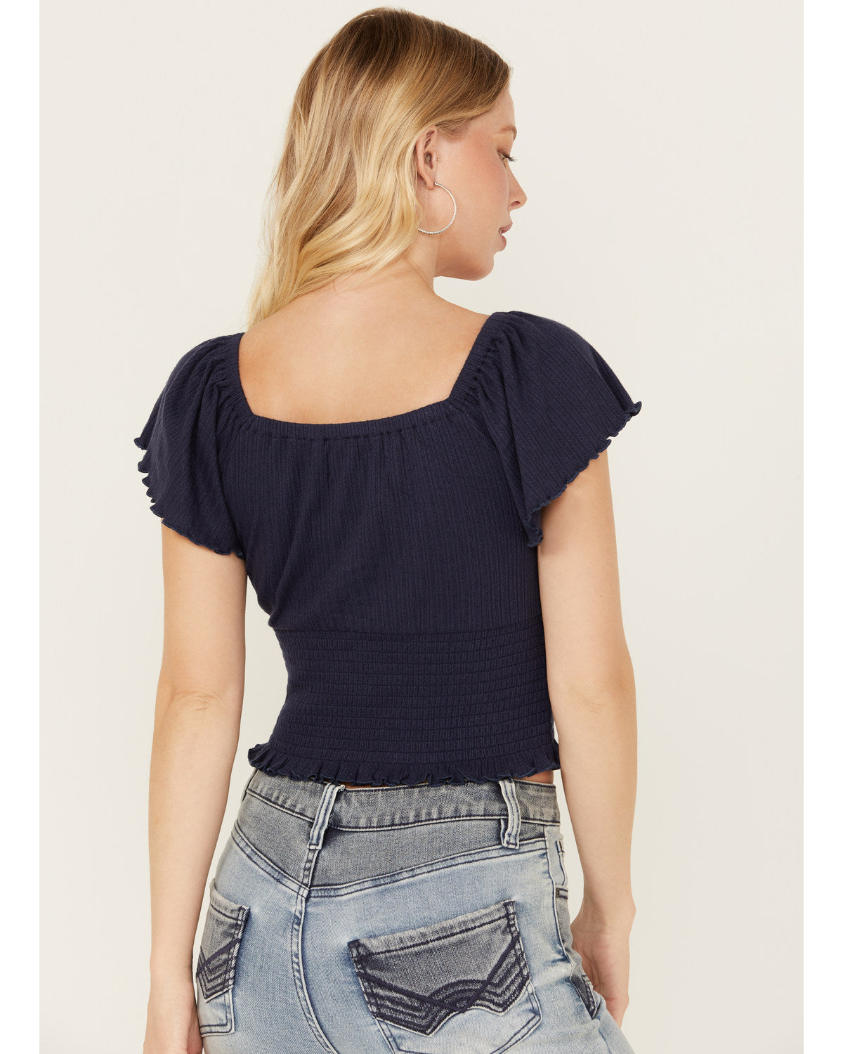 Pointe Flutter Sleeve Smocked Top