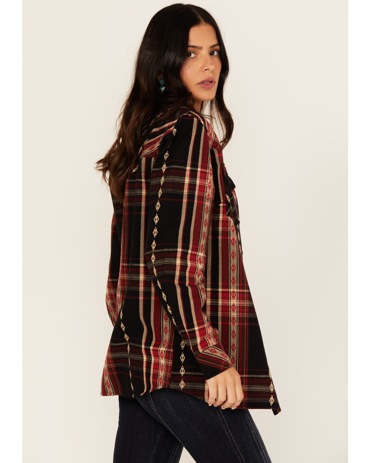 Glenmond Dobby Plaid Print Long Sleeve Snap Flannel Shirt