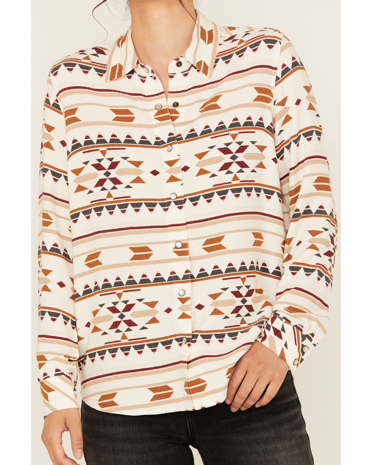 Maplegrove Featherlight Southwestern Print Long Sleeve Pearl Snap Western Shirt
