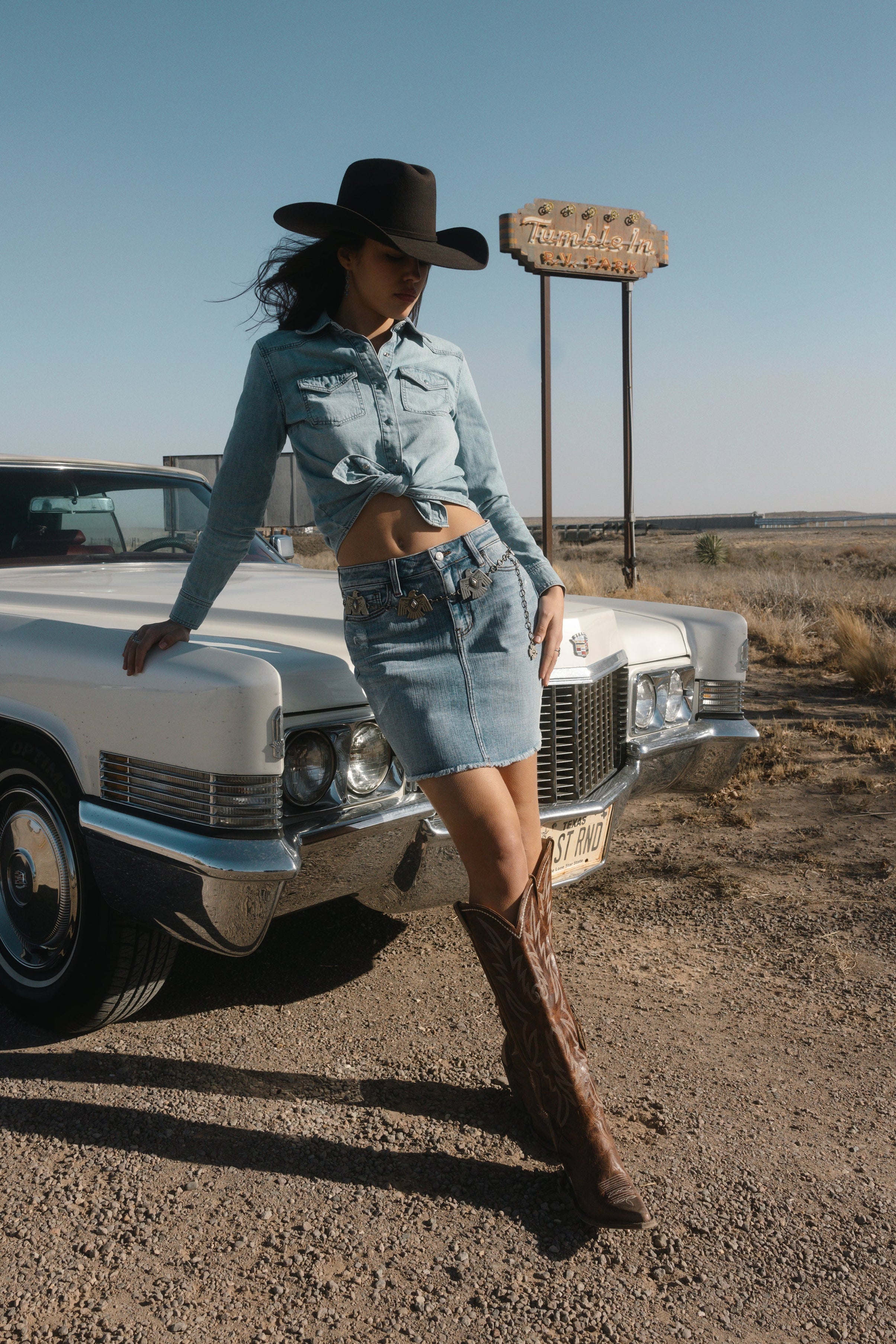 Ivywood Medium Wash Super Stretch Denim Mini Skirt