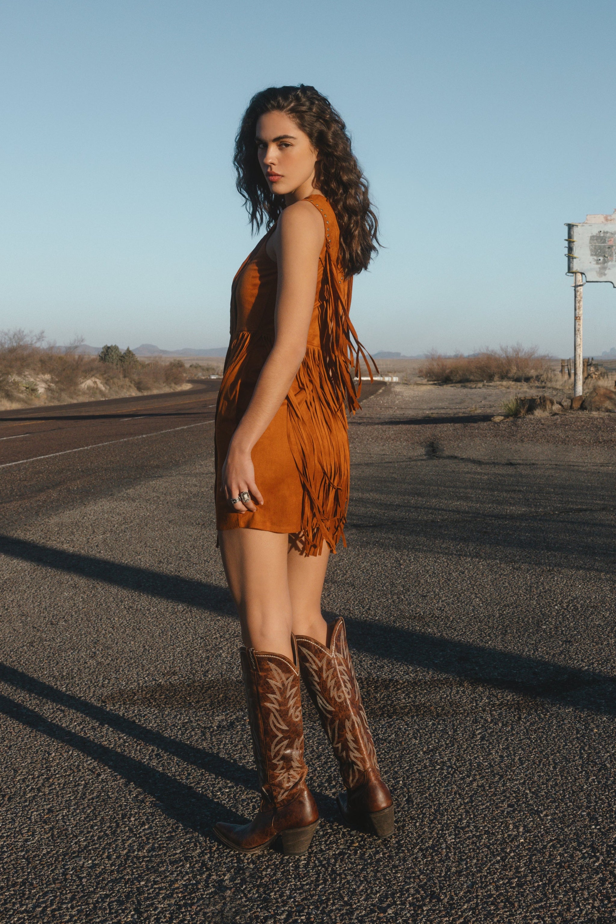 Garland Studded Fringe Faux Suede Sleeveless Mini Dress