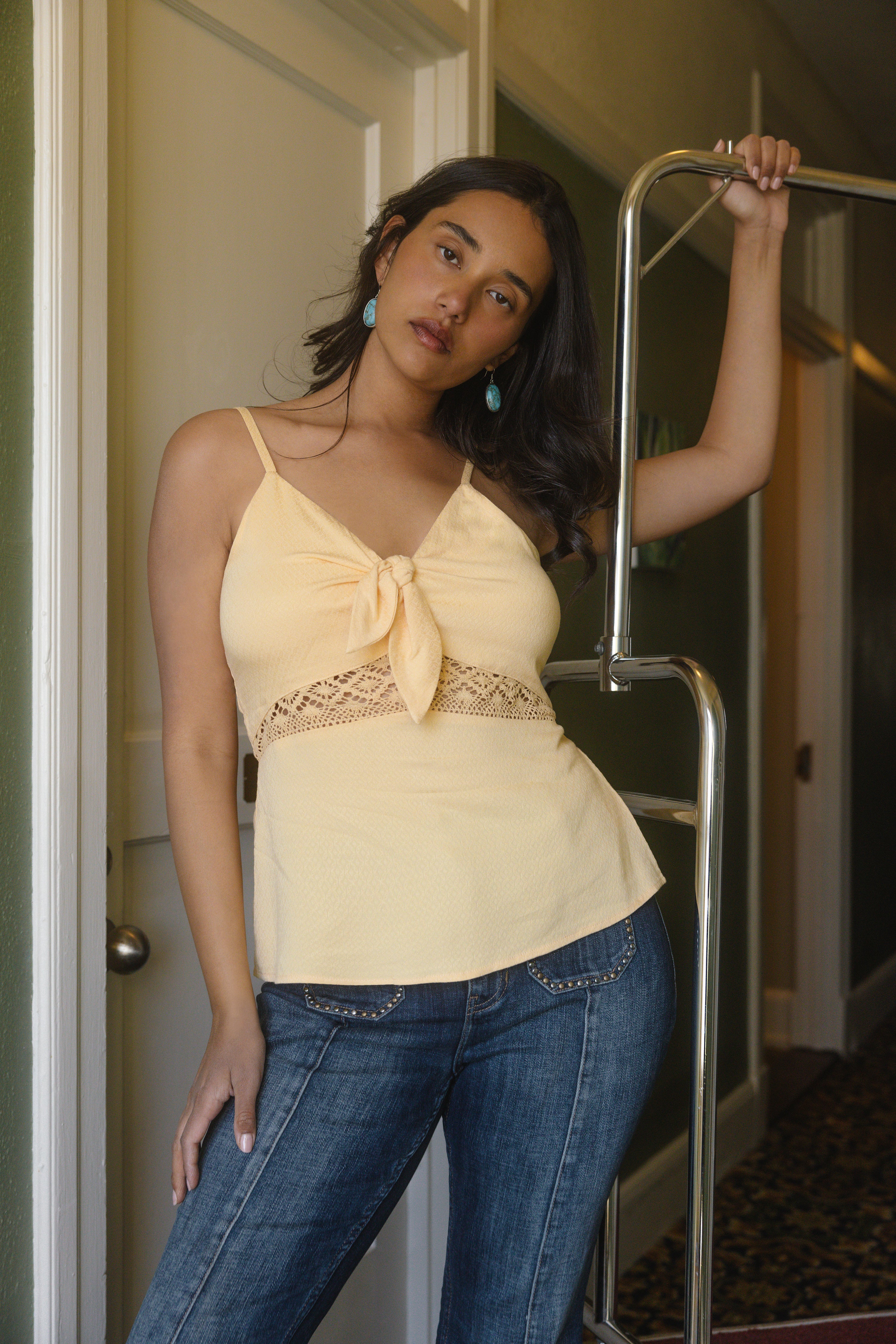 Lace Inset Tie-Front Cami