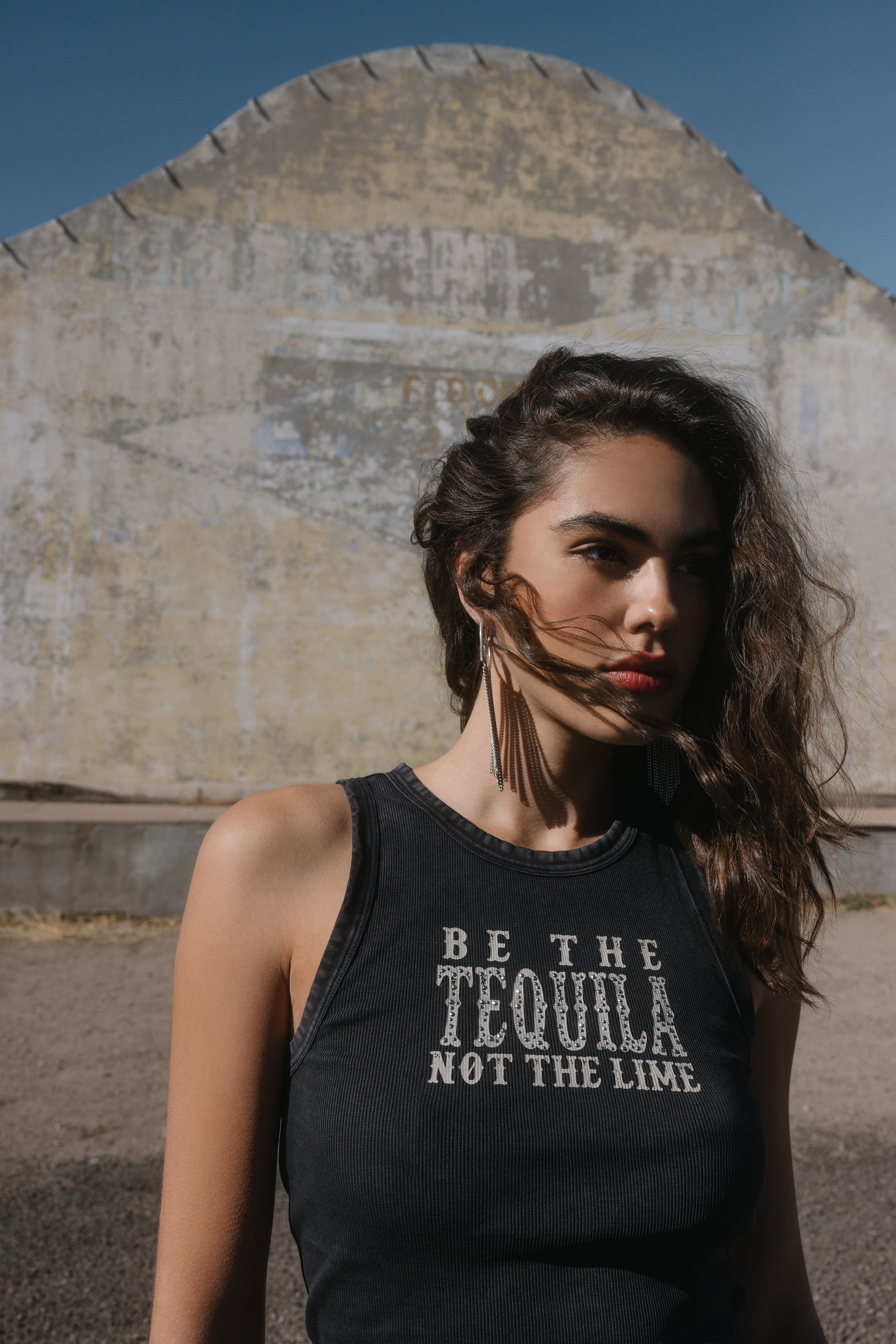 Be The Tequila Embellished Ribbed Graphic Tank Top