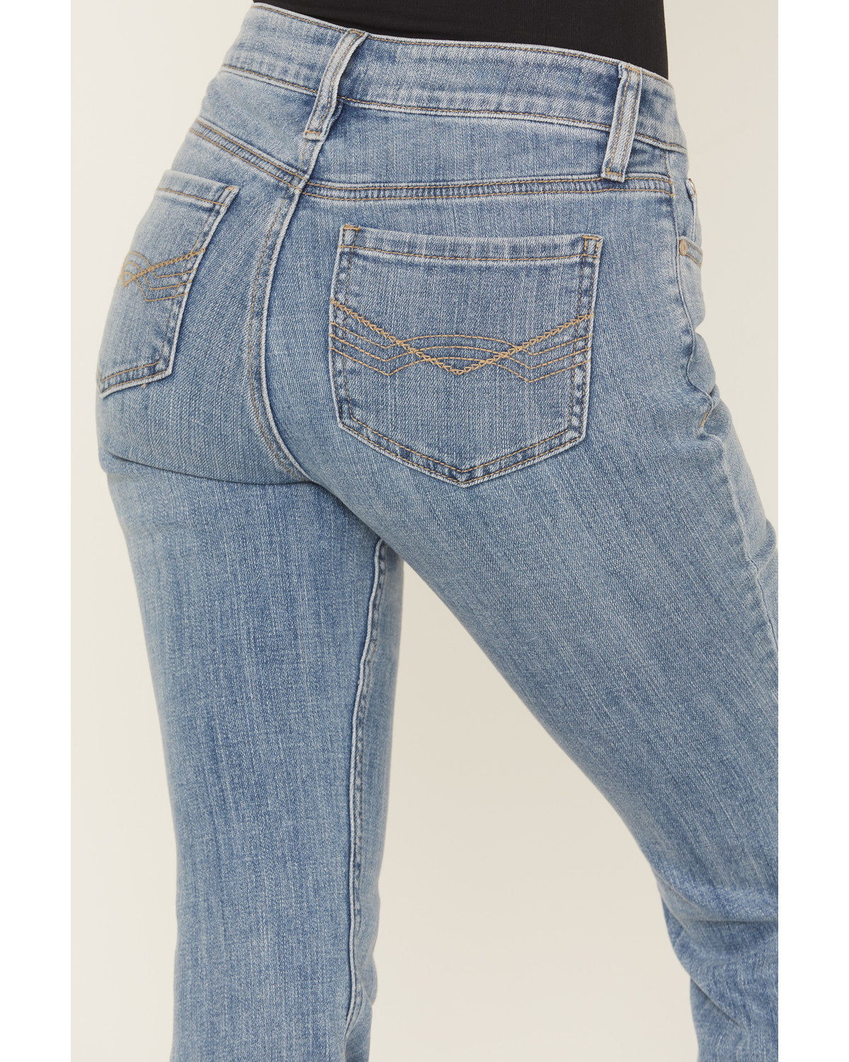 Rebel Light Wash Mid Rise Boot Stitch Bootcut Super Stretch Denim Jeans