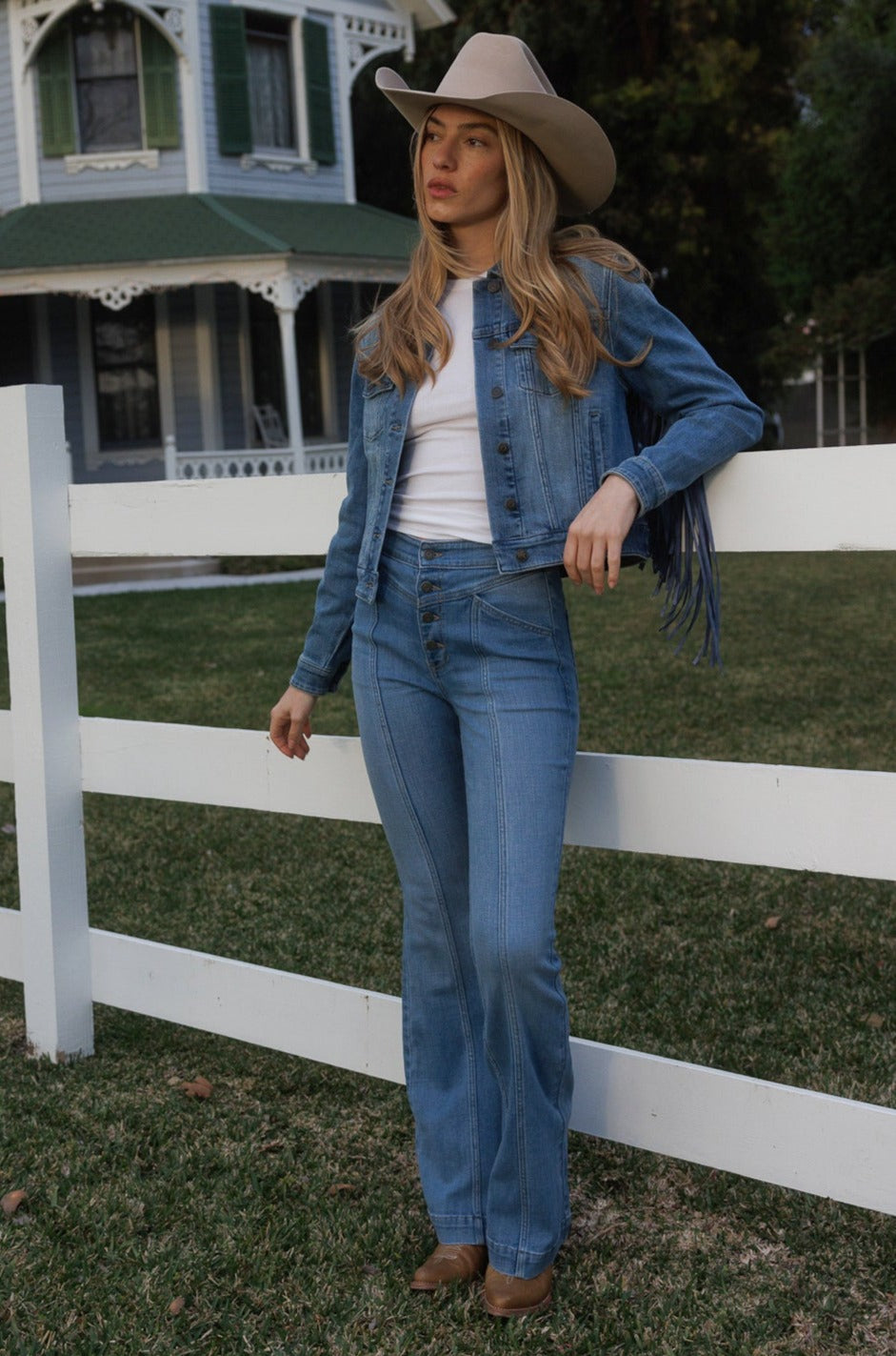 Medium Wash Outlaw High Rise Super Flare Stretch Denim Jeans