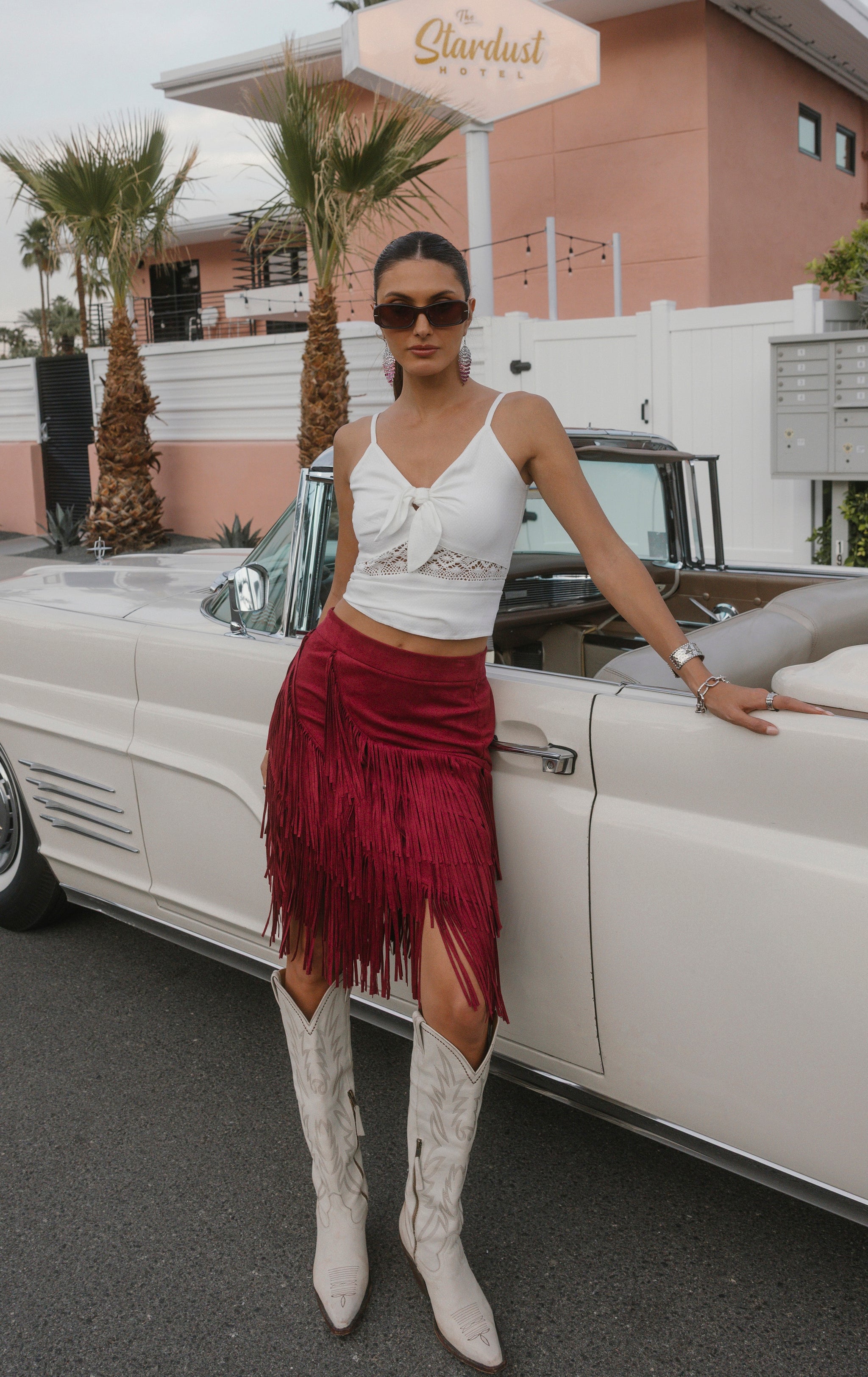 Tina Faux Suede Fringe Midi Skirt