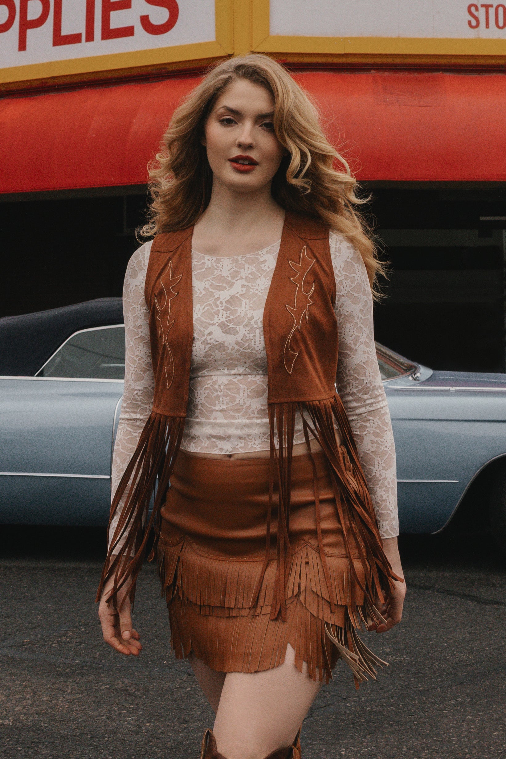Irene Fringe Faux Leather Skirt