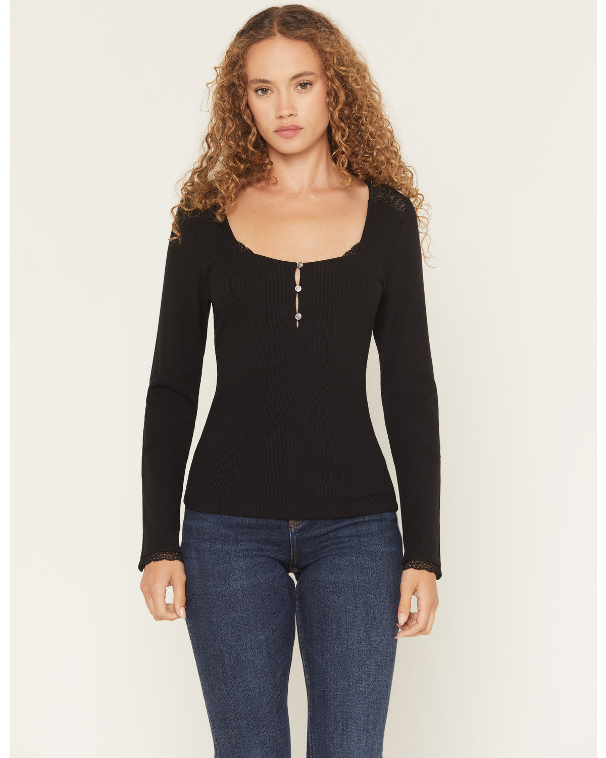 Sugarhill Lace Long Sleeve Ribbed Shirt