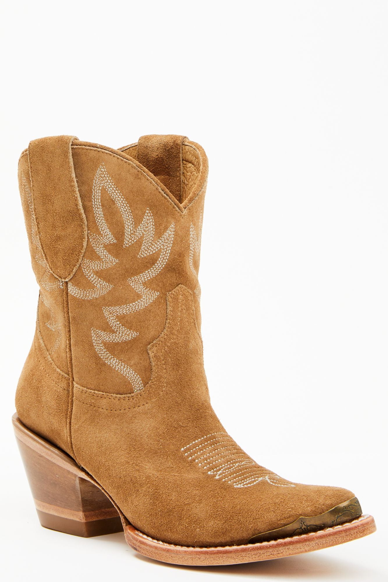 Wheels Sand Suede Western Booties Round Toe