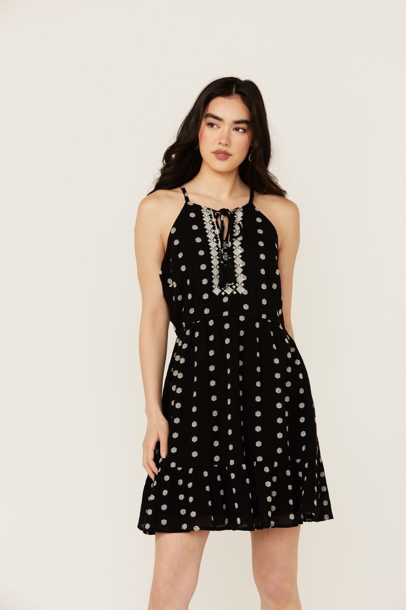 Zelida Embroidered Halter Neck Mini Dress Black / L Zelida Embroidered Halter Neck Mini Dress Black / L