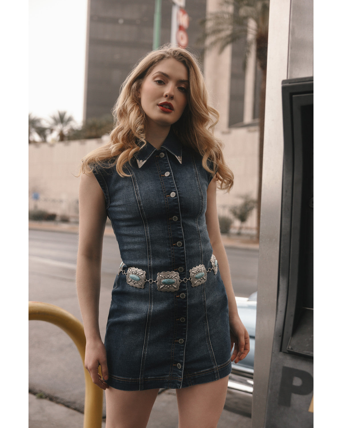 entro denim dress Short Bubble Sleeve Babydoll S Height 57 Button Down Jean Dress With