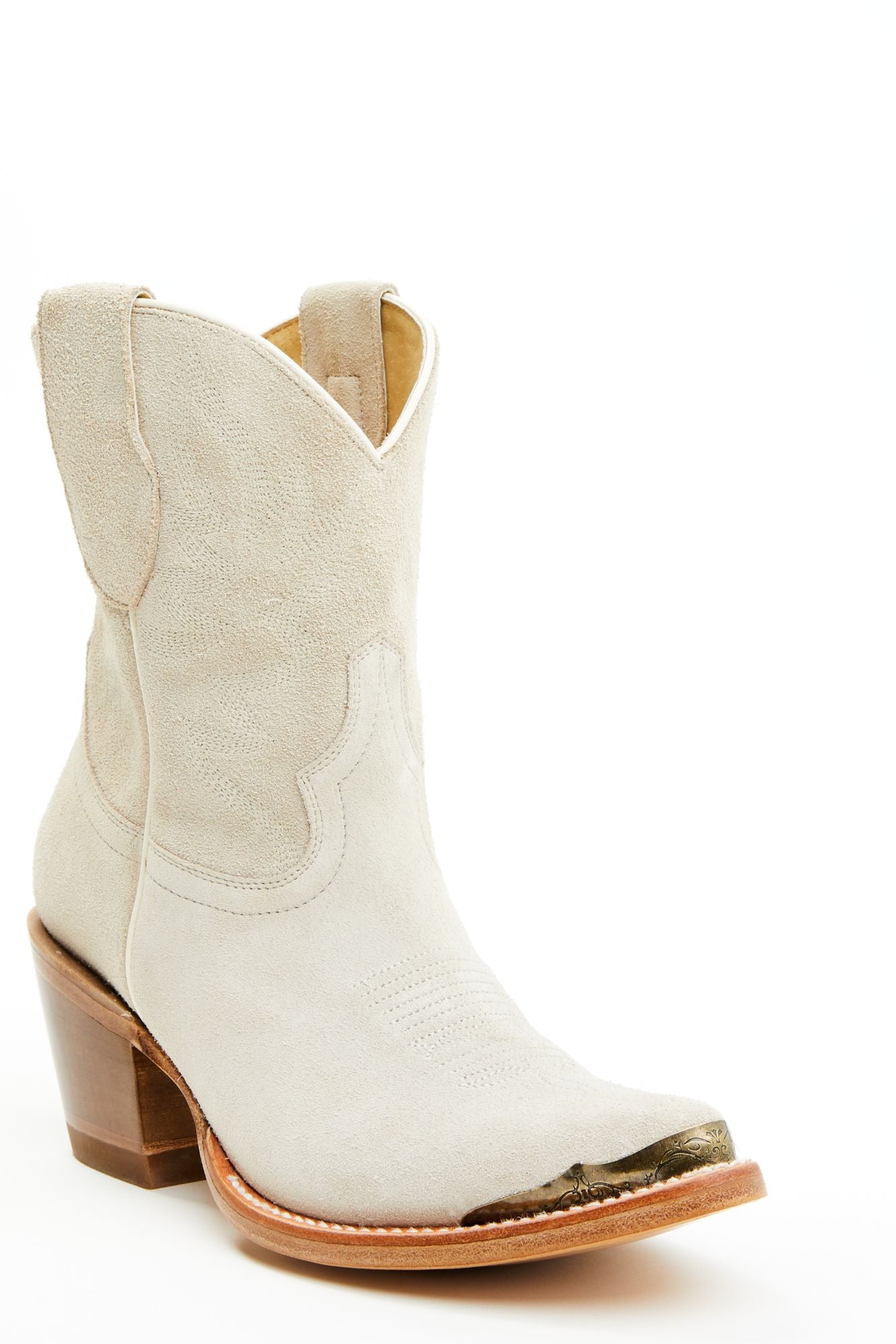 Wheels Ivory Suede Western Booties Round Toe