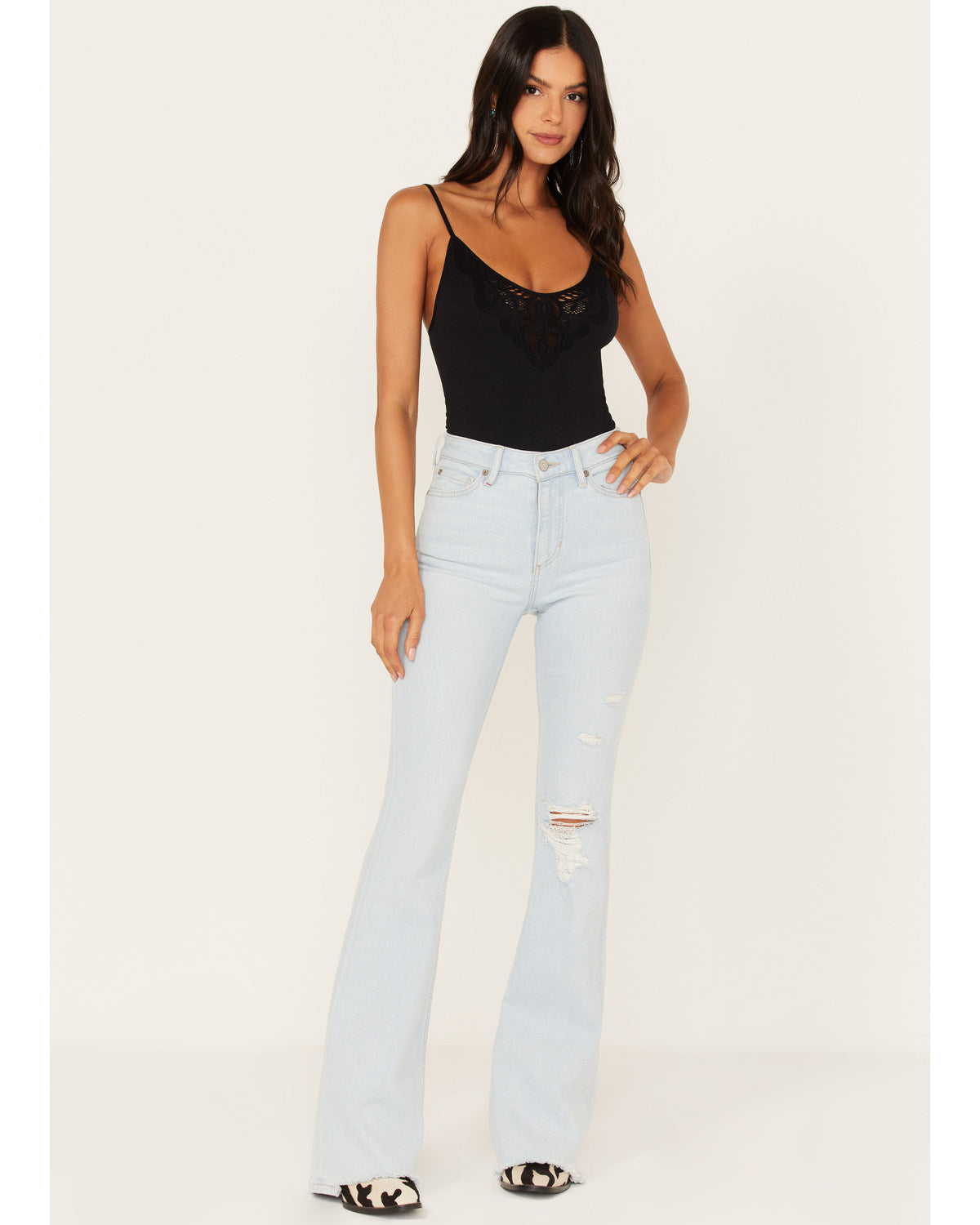 Light Wash West Avenue High Risin Distressed Flare Jeans