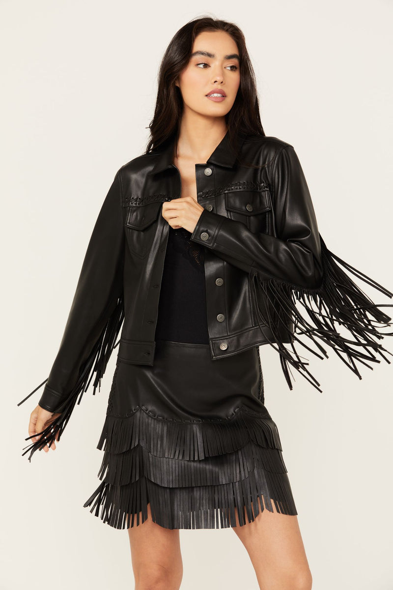 Idyllwind Sparks Studded Thunderbird Fringe Leather Jacket Black / M