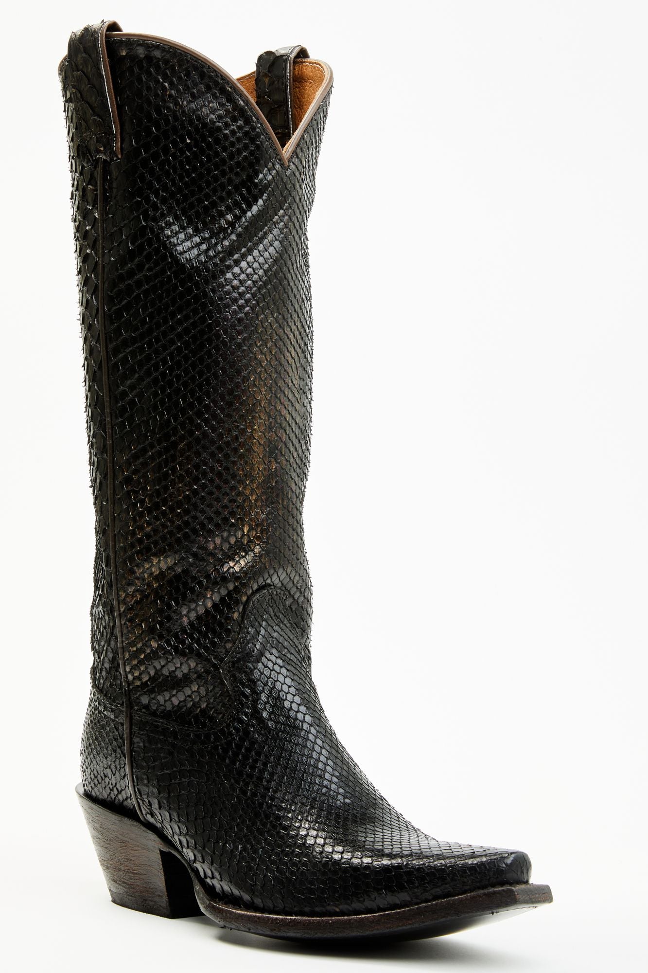 Slay Black Python Tall Western Boots Snip Toe