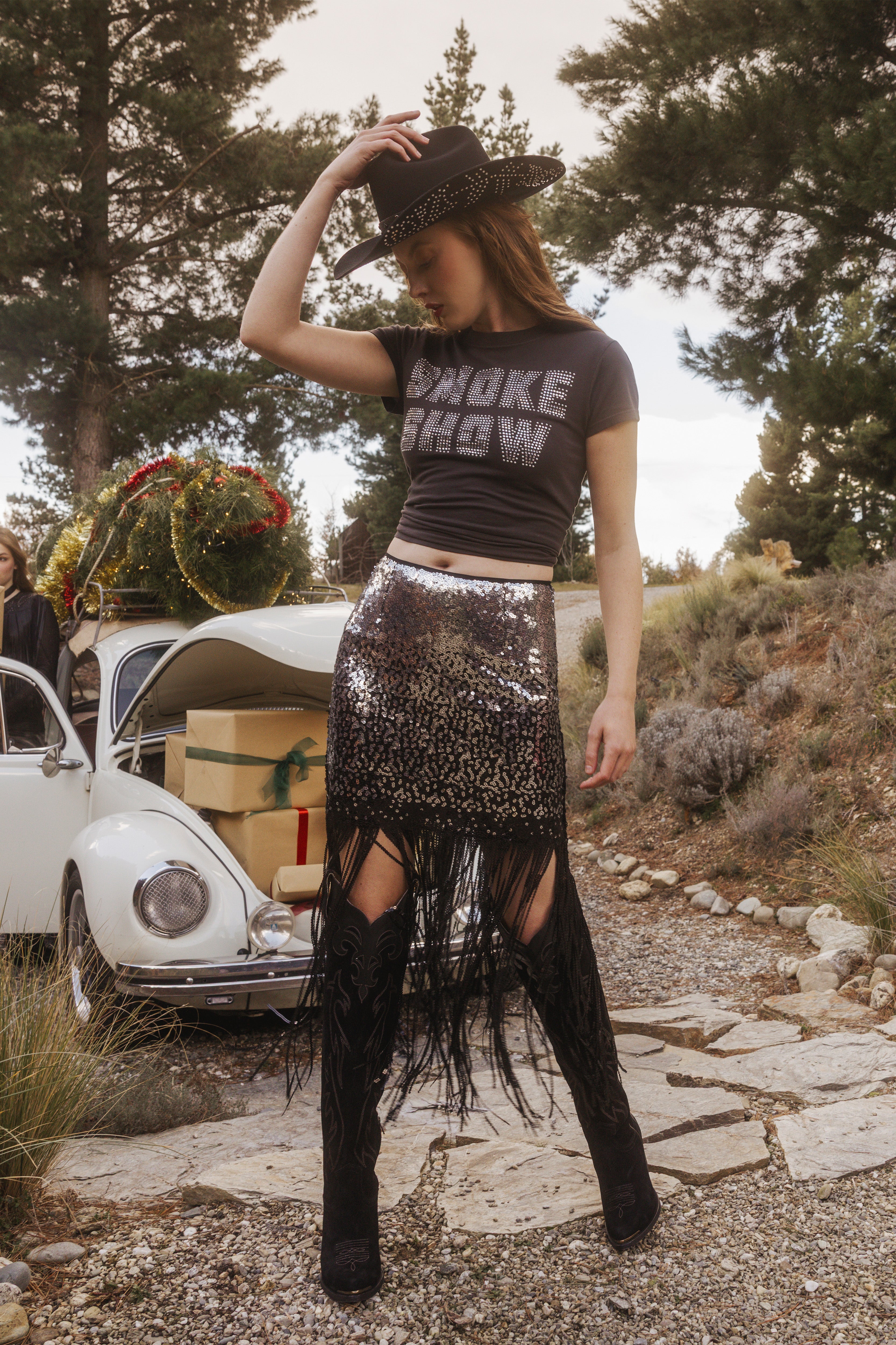 Synterra Ombre Sequins Fringe Mini Skirt