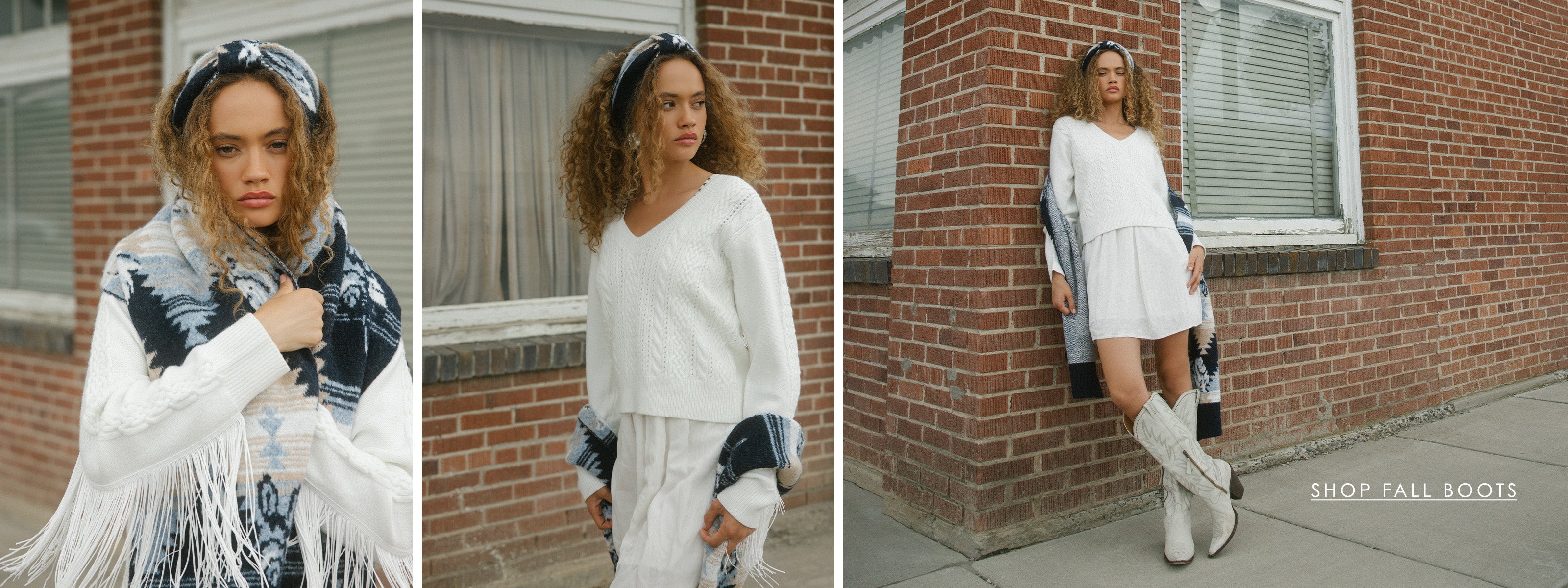 Women by brick wall