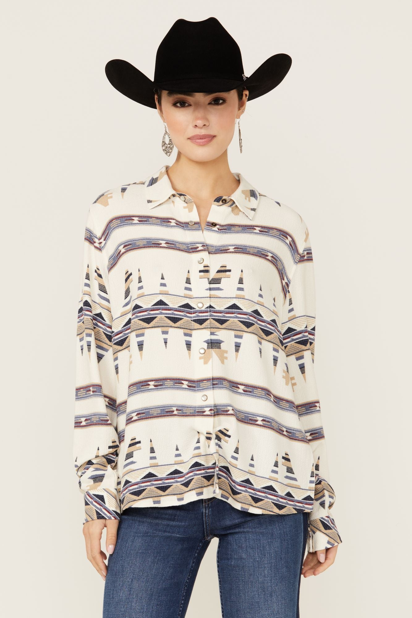 Featherlight Printed Long Sleeve Pearl Snap Western Shirt