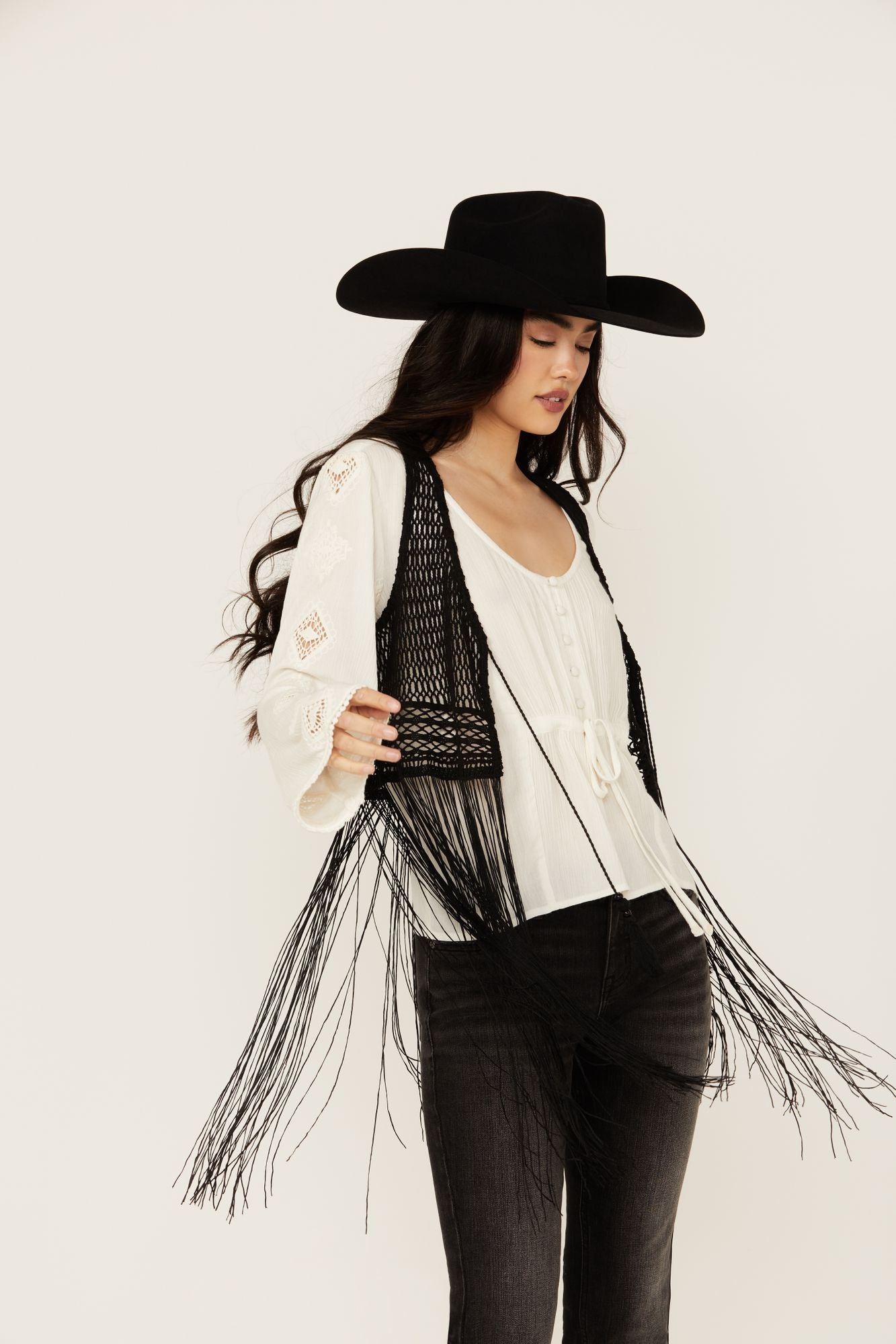 Black fringe vest outfit best sale