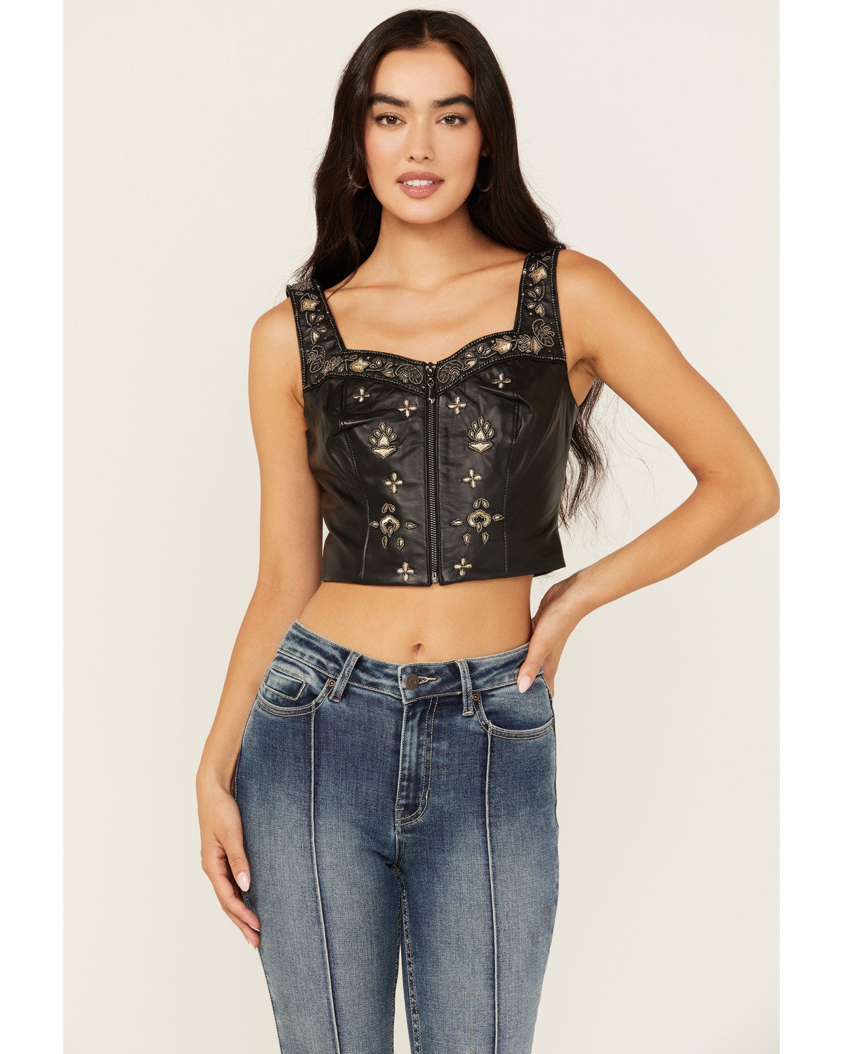 Sunset Embellished Leather Bustier Black / XXL Sunset Embellished Leather Bustier Black / XXL