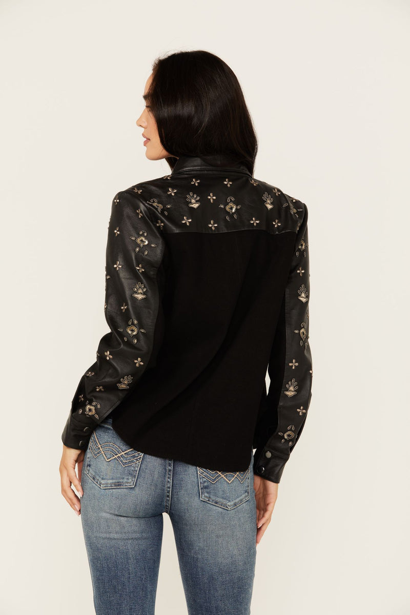 Siers Embellished Leather Button-Down Shirt