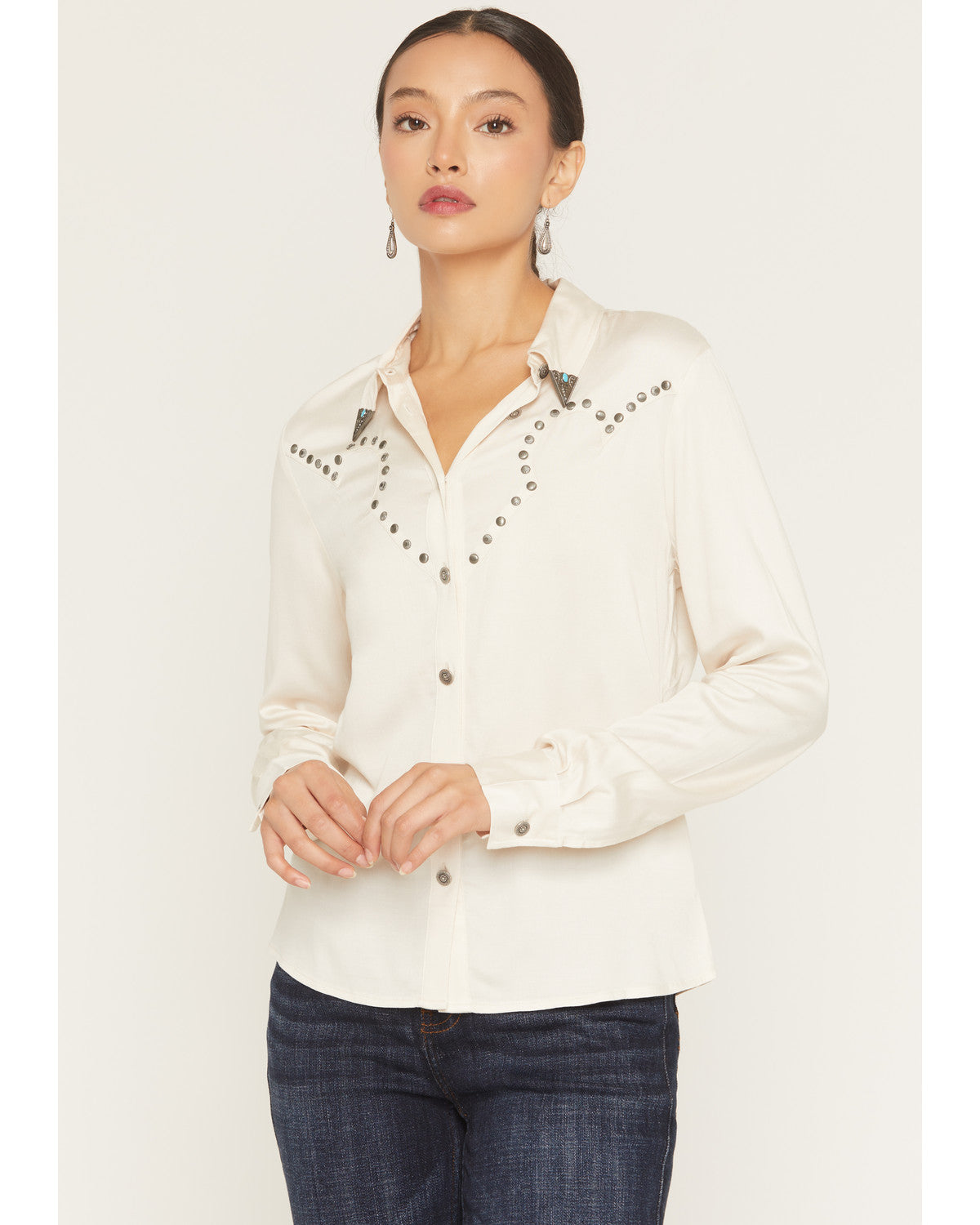 long sleeve dress shirt sale Idyllwind Women's Fairlawn Sateen Studded Long Sleeve Button-Down West