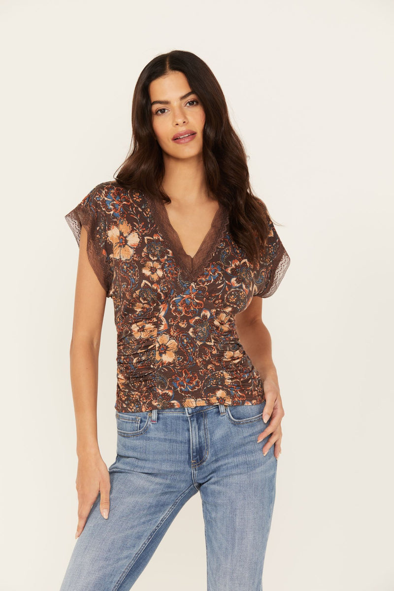 Poppy Floral Lace Trim Jersey Top