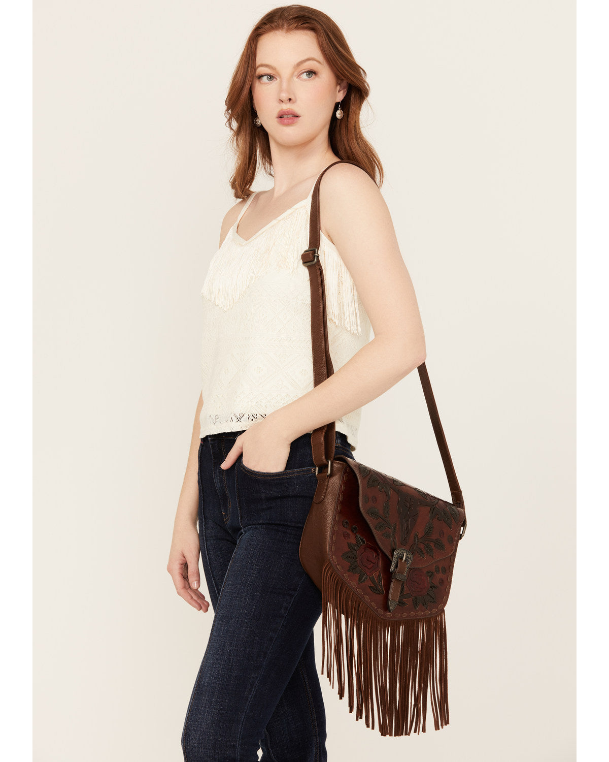 Lenora Longhorn Tooled Leather Crossbody Bag