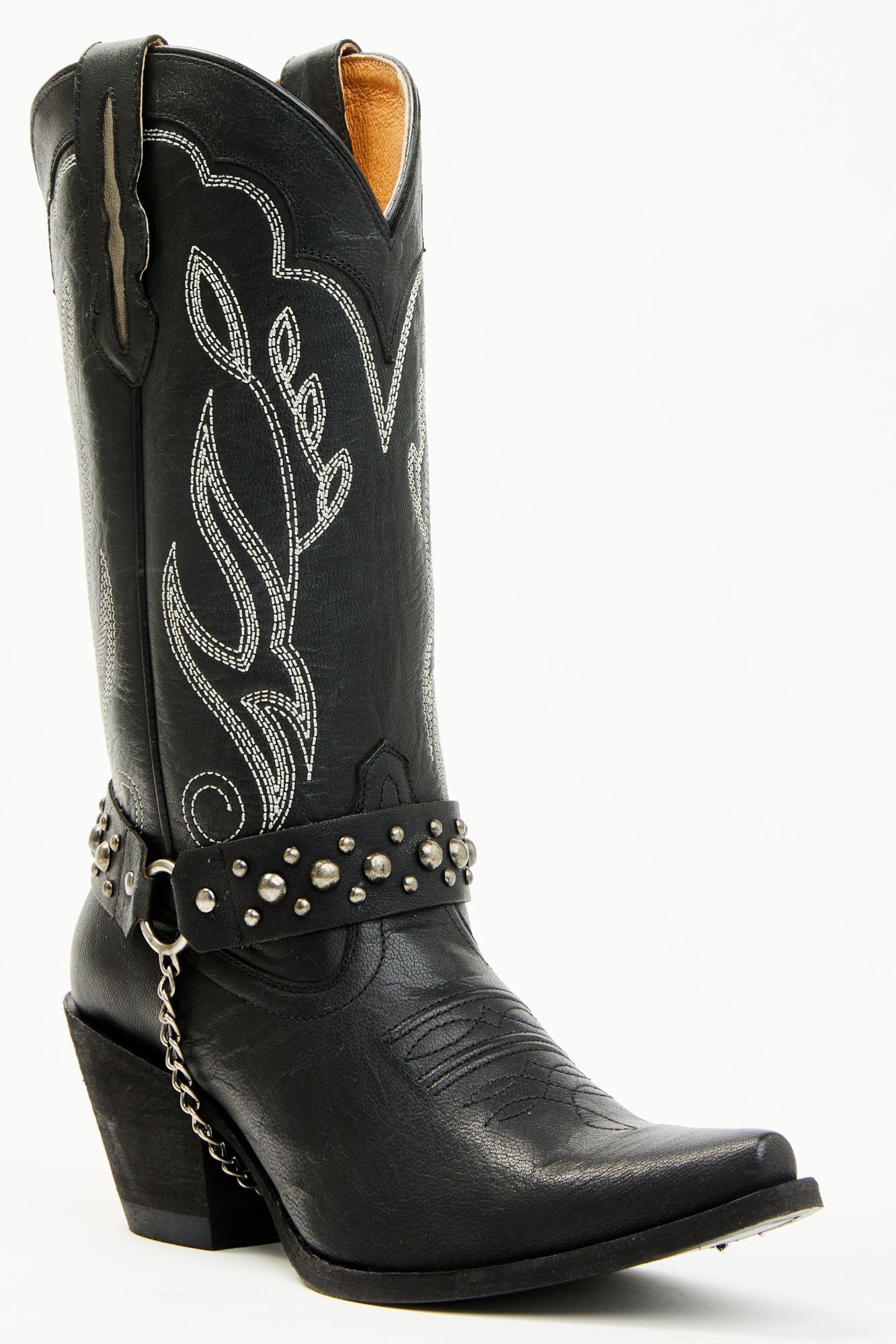 Sur mesure - Bottes western cuir noir à brides - Bottes moto sur mesure