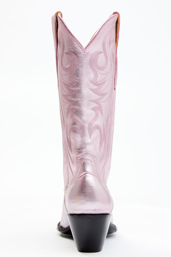 Rose' Metallic Pink Leather Western Boots - Snip Toe - Pink