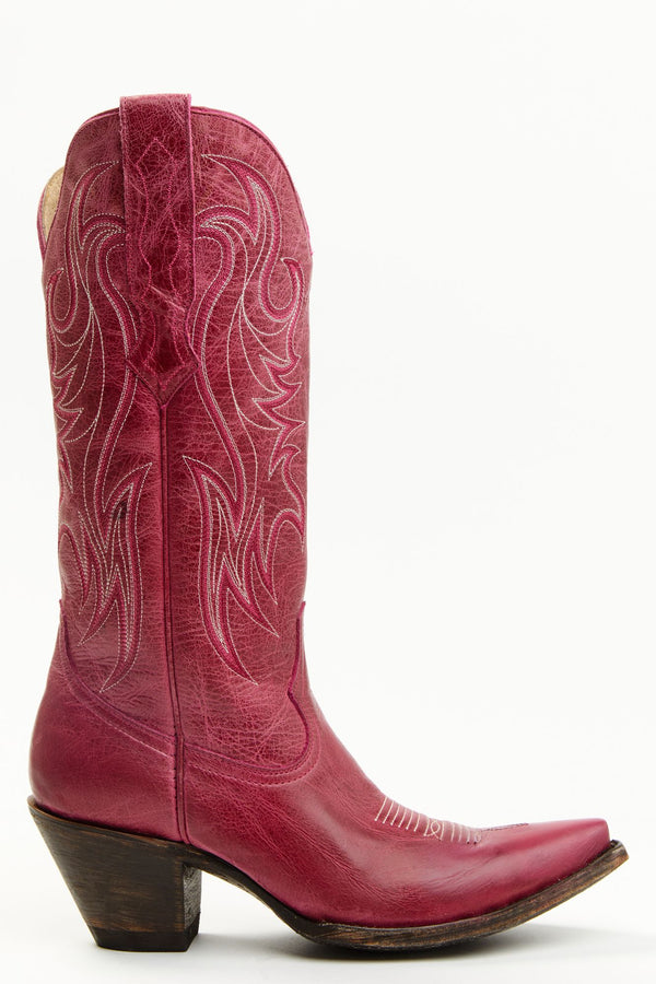 Coming Up Roses Leather Western Boots - Snip Toe - Magenta