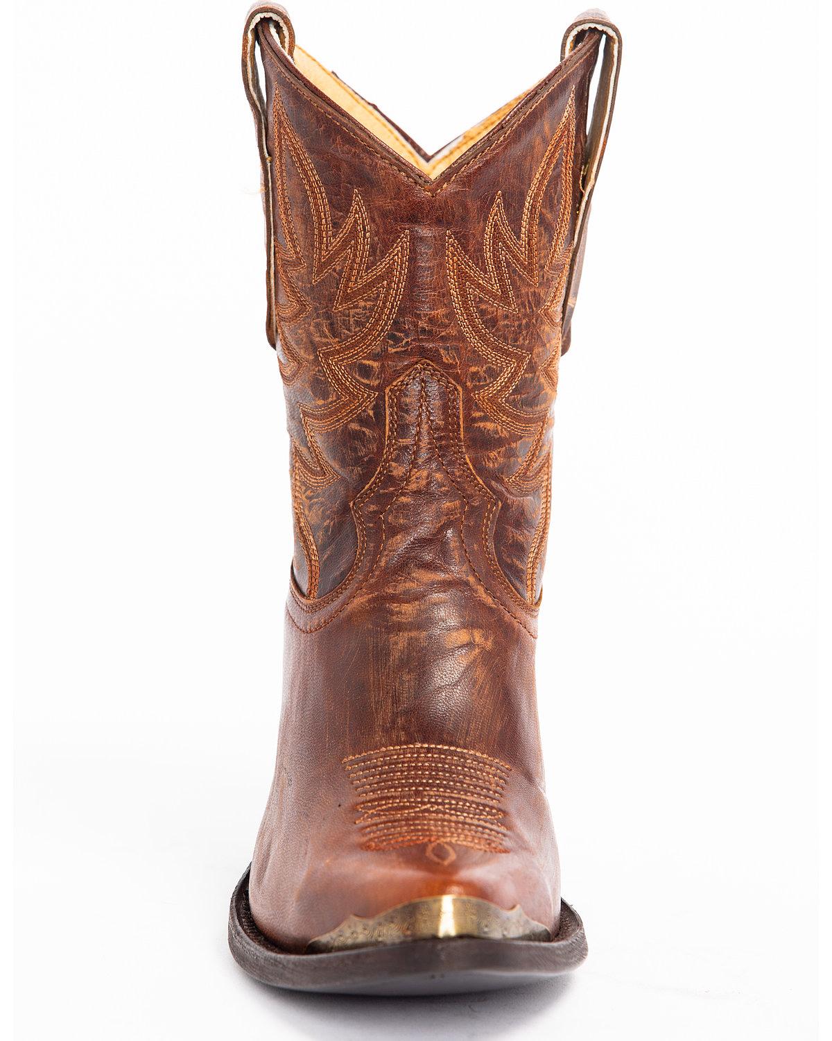 Wheels Brown Leather Western Booties - Round Toe