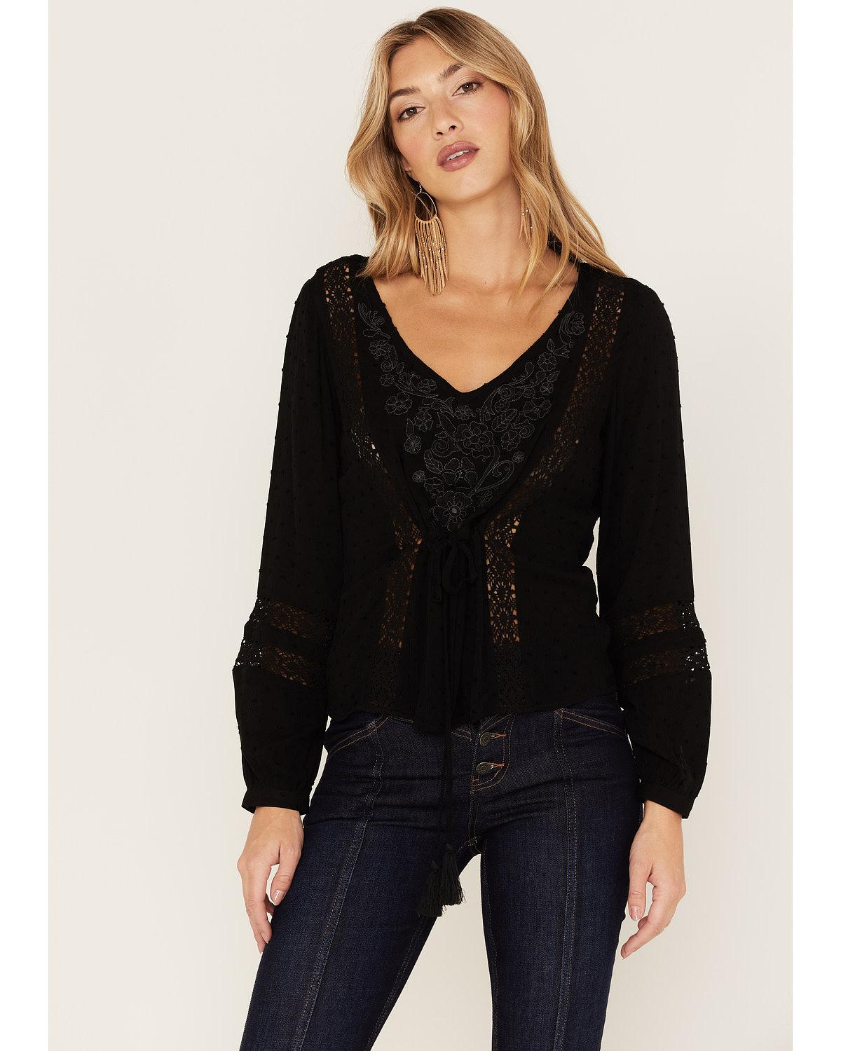 Romance Floral Embroidered Swiss Dot Blouse