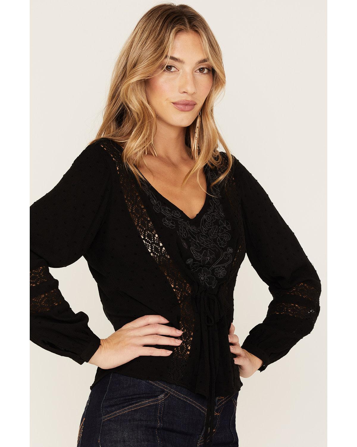 Romance Floral Embroidered Swiss Dot Blouse