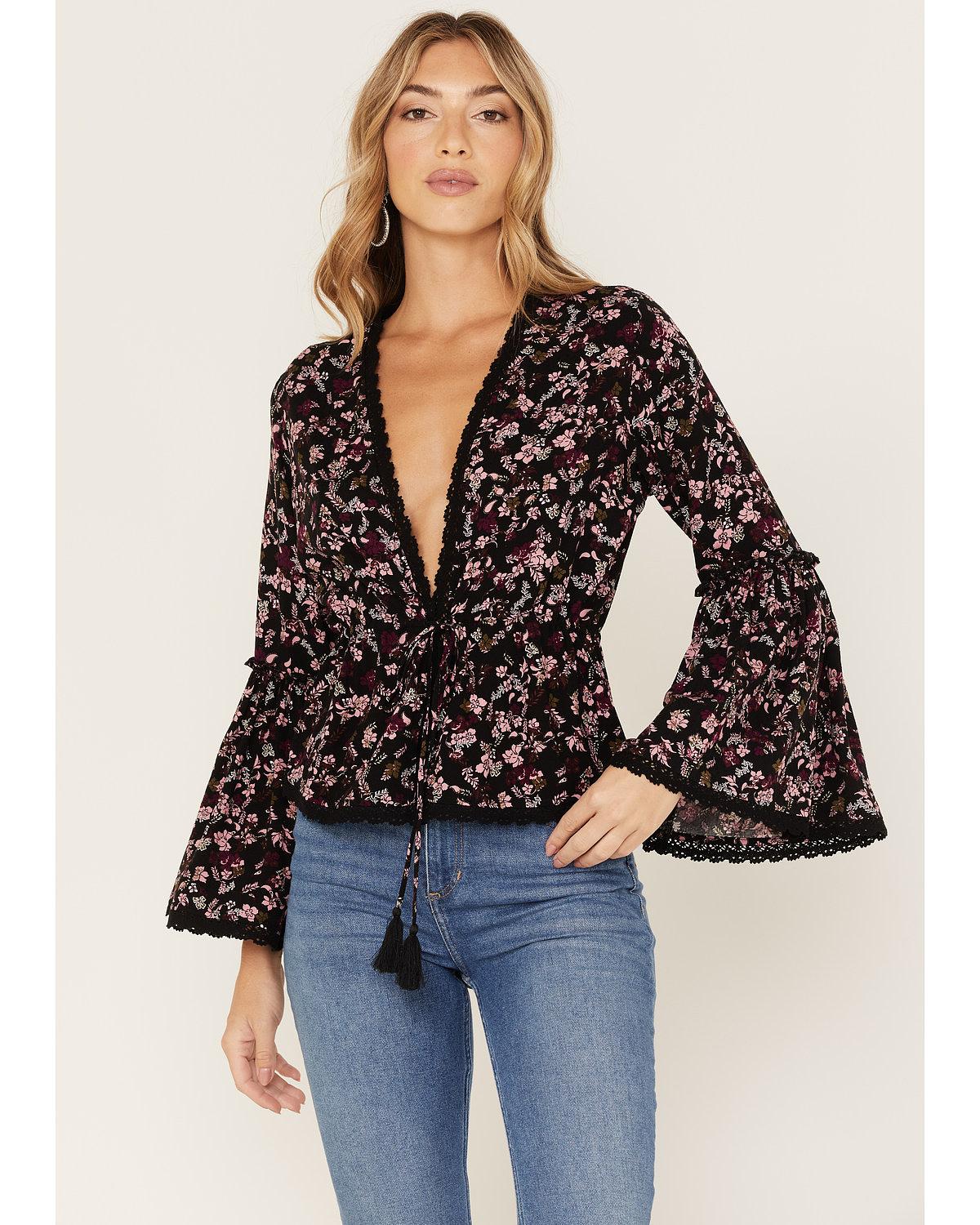 Fall For Me Floral Print Bell Sleeve Kimono