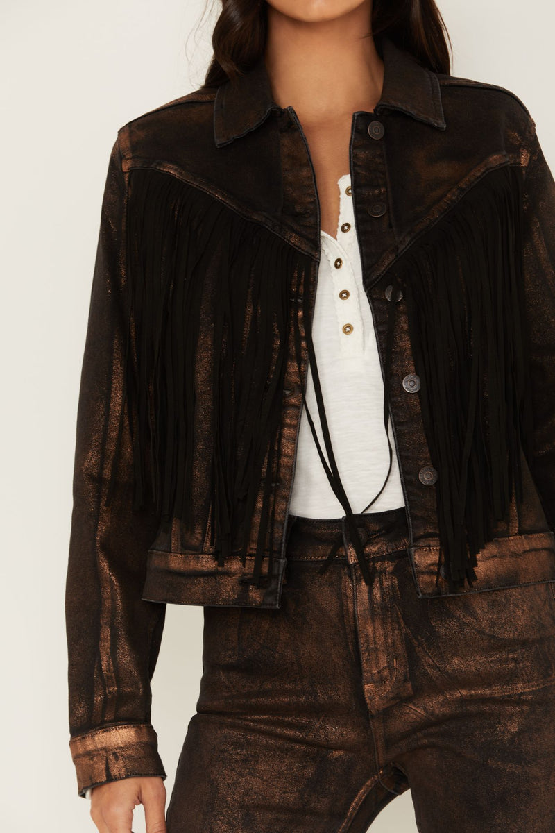 Cropped Fringe Denim Jacket