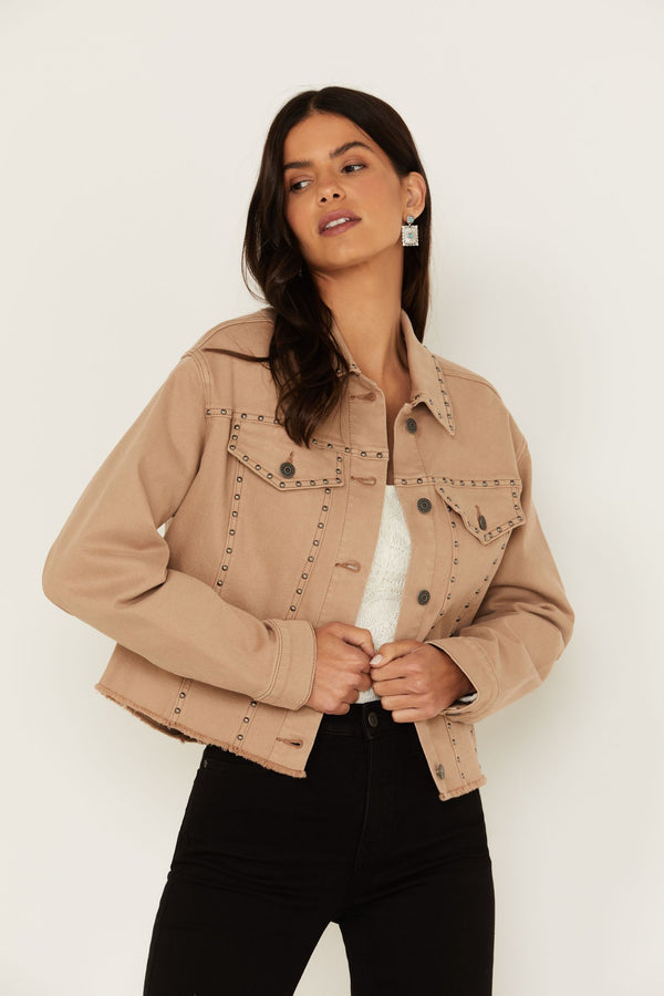 Studded Cropped Jacket - Tan