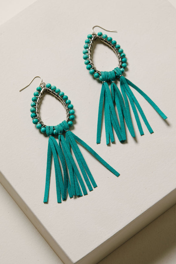 Move Like Me Fringe Earrings - Turquoise
