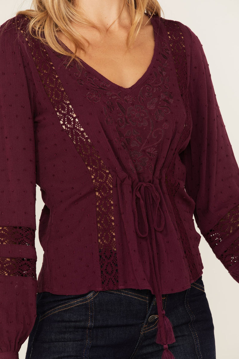 Romance Floral Embroidered Swiss Dot Blouse
