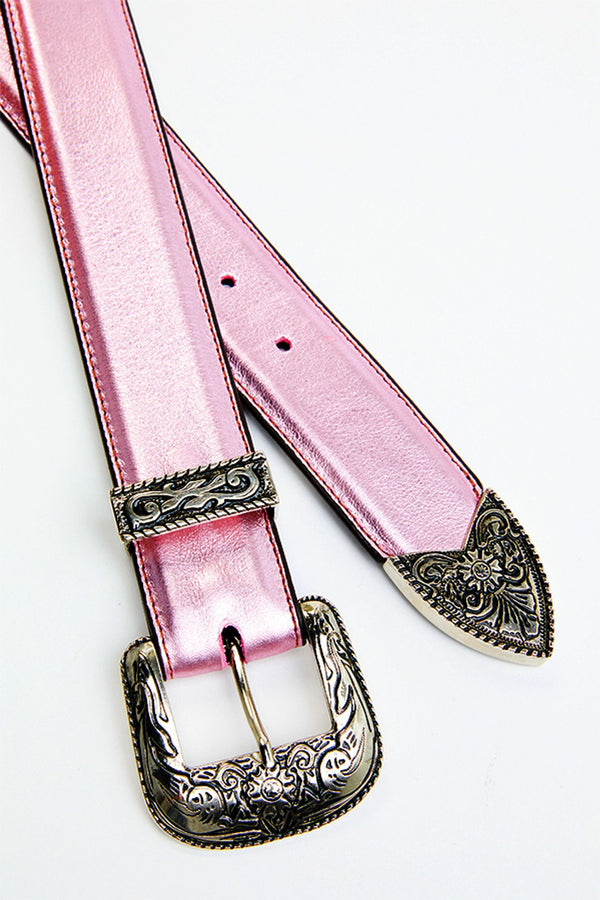 Metallic Etched Western Belt - Medium Pink