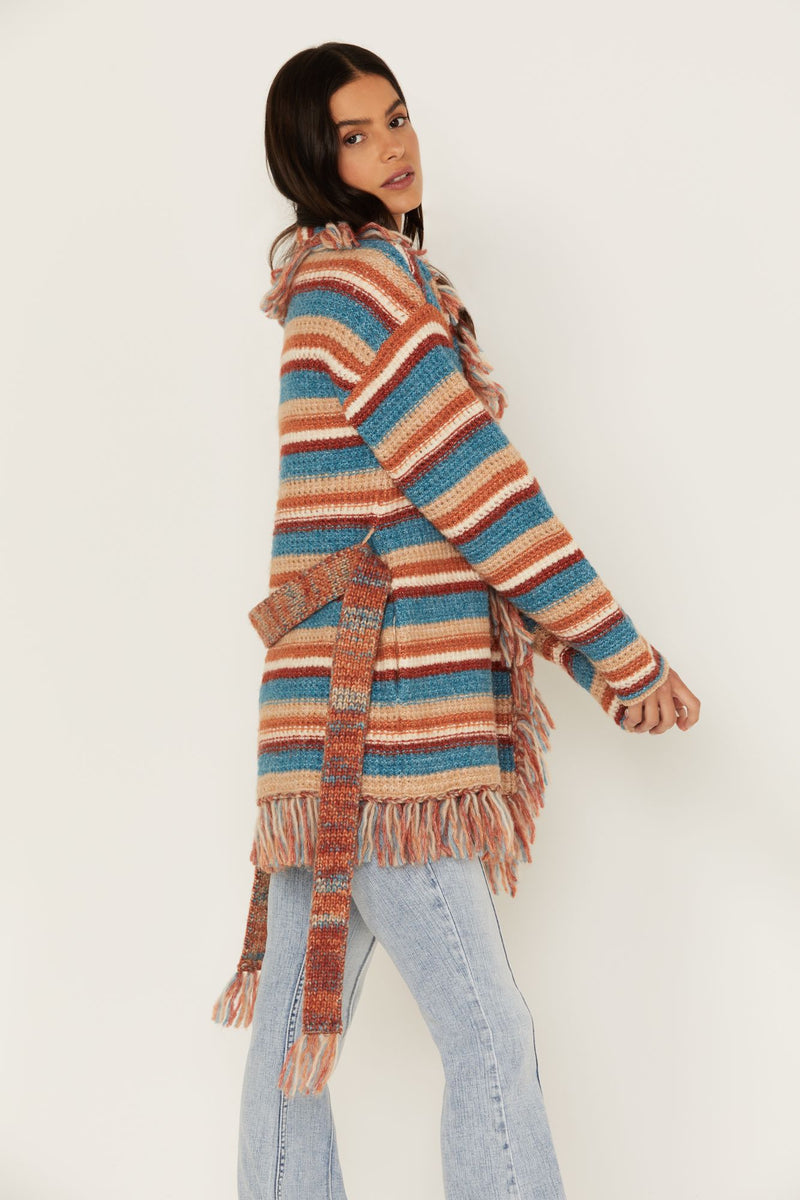 Striped fringe clearance sweater