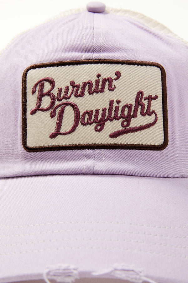 Burnin' Daylight Distressed Mesh Back Baseball Hat - Lavender