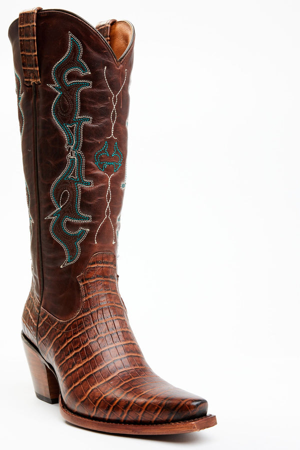 Frisk Me Brown Printed Leather Western Boots - Snip Toe - Brown